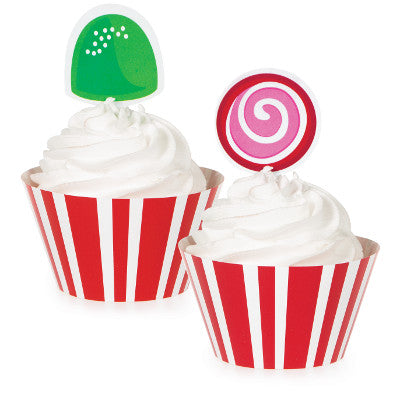 Candy Cane Stripe Cupcake Wrappers with Picks