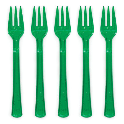 Mini Forks Green Glitter 4.125"