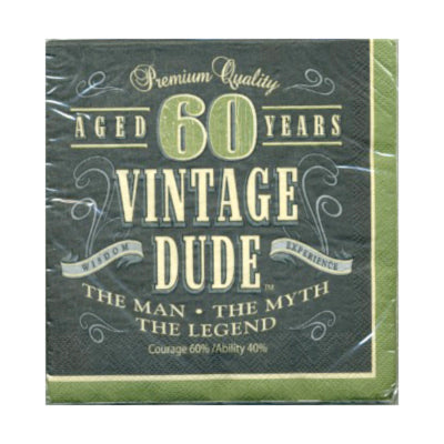 Vintage Dude 60th Luncheon Napkins-B615 <span style="color:#e32619;">(24 packages per case)</span>
