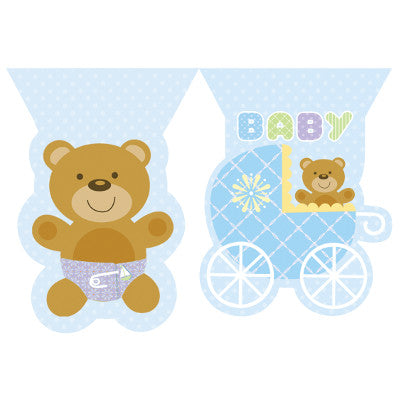 Teddy Baby Blue Shaped Flag Banner