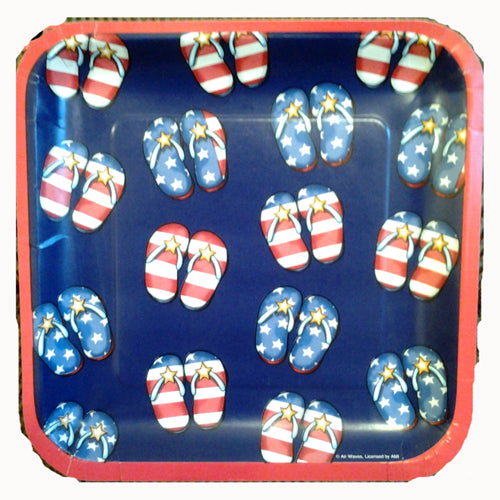 Patriotic Flip Flops 9 inch Square Plates
