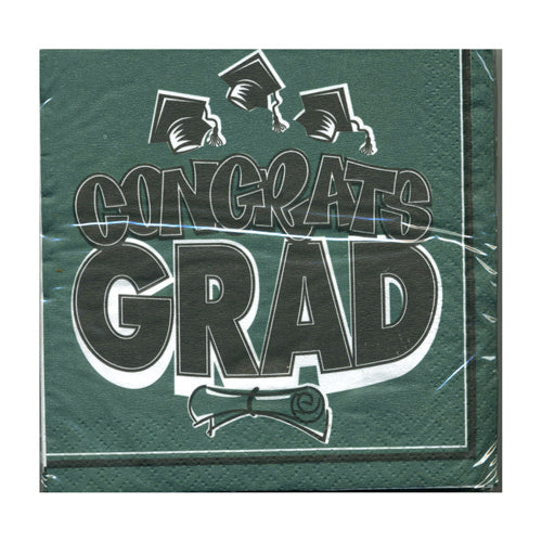 Congrats Grad High Count Beverage Napkins Forrest Green