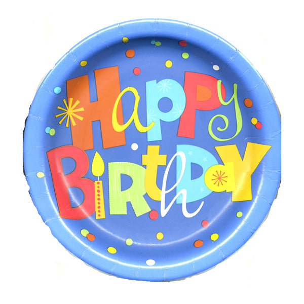 Happy Birthday Blue 8.75" Plates (No Labels)