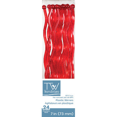 Wavy Red Plastic Stirrers 7" Tall