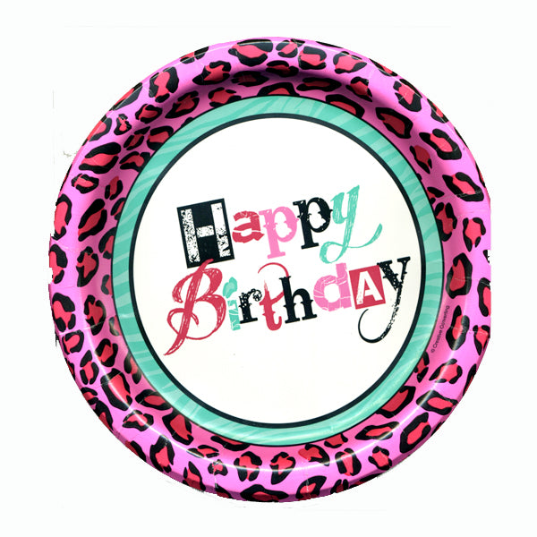 Girl Animal Print Birthday 8.75" Plates- No Labels