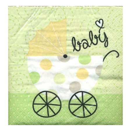 Baby Carriage Green Luncheon Napkins-B623