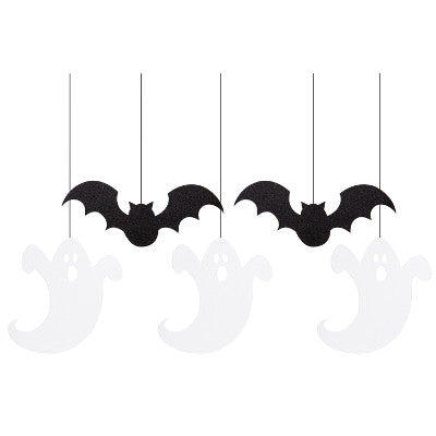 Ghosts and Bats Hanging Glitter Cutouts