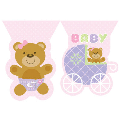 Teddy Baby Pink Shaped Flag Banner