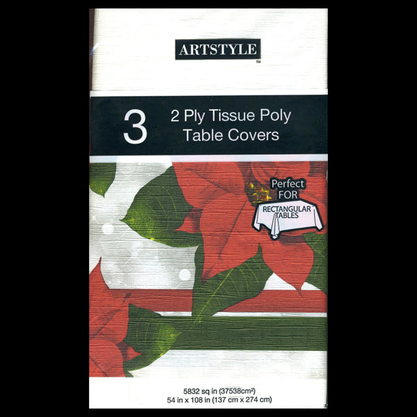 Silver Poinsettia Paper Tablecovers 54" X 108"