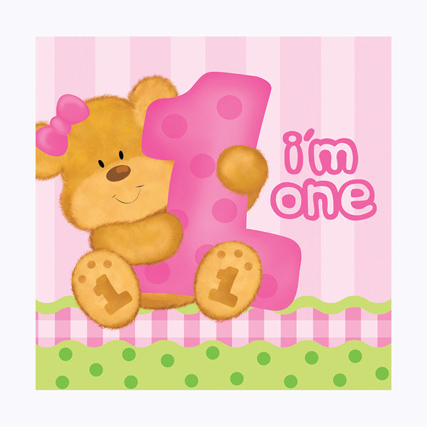 Bear's First Birthday-Girl Luncheon Napkins