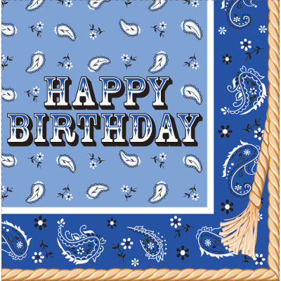 Blue Bandana Cowboy "Happy Birthday" Luncheon Napkins