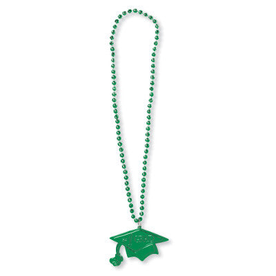 Bead Necklace Grad Green with Medallion 33"