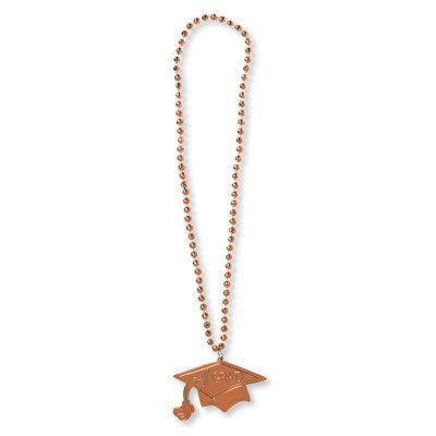 Bead Necklace Grad Orange with Medallion 33"