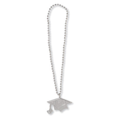 Bead Necklace Grad Silver with Medallion 33"