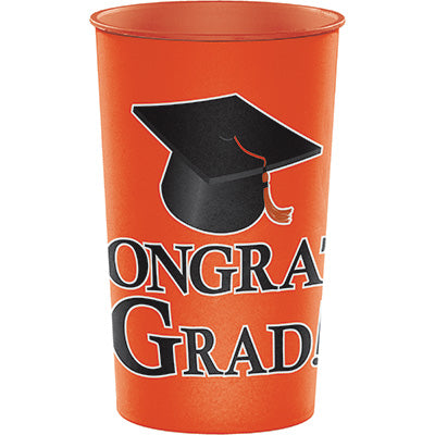 Graduation 22oz Orange Plastic Cups